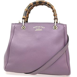 Gucci Bamboo Shopper Tote Leather Purple Leather Handbag (Pre-Owned)