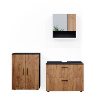 Vicco Conjunto De Muebles De Ba&ntilde;o Irma, Oro Power Roble/antracita, 3 Piezas, Con Mueble Bajo 80 Cm