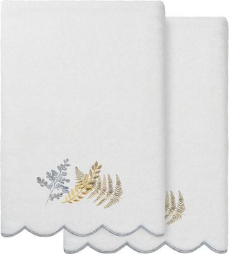 Linum Home Textiles 100% Turkish Cotton Fern Toss Scallop 2Pc Embellished Bath Towel Set