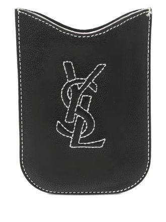 Saint Laurent YSL-embroidered phone case - women - Calf Leather - One Size - Black
