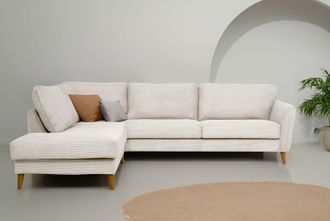 HOME AFFAIRE Ecksofa »MARSEILLE 278/202 cm, L-Form, Ottom. rechts/links, verschiedene Bezüge« Massivholzbeine Eiche, Landhausstil, Wellenunterfederung