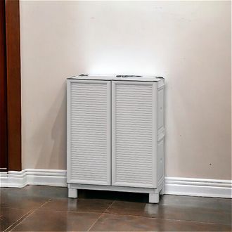 Dmora Mueble Para Exteriores O Interno Multiusos, Armario Bajo Con 2 Puertas Y 1 Estante De Polipropileno, 100% Made In Italy, 70x39h92 Cm, Color Gris Claro