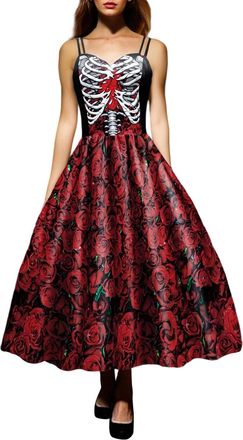 Generic Bloody Dress Halloween Dress For Women Sleeveless Gothic Women Rockabilly Retro 1950S Spaghetti Strap Swing A-Line Dresses Cocktail Party Evening Prom