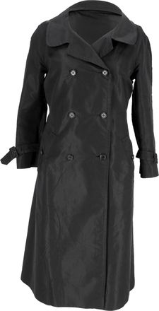 Prada Double-Breasted Trench Coat with Pockets in Black Silk
