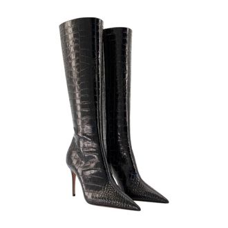 PARIS TEXAS Crocodile-Embossed Calfskin Boots - Black