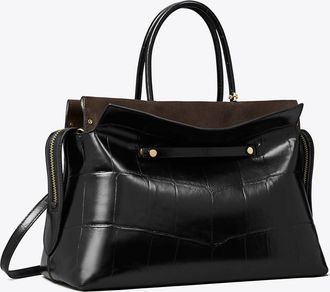 Tory Burch Womens Large Mercer Croc Embossed Satchel, One Size
