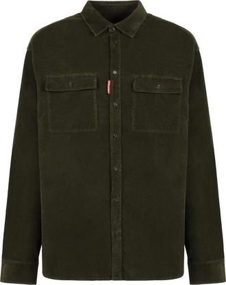 Dsquared2 Cotton Stretch Corduroy Shirt - Heren - Zomerjassen - Groen - M - Katoen - Jassen