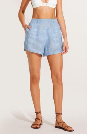 Vitamin A The Getaway Linen Cover-Up Shorts in Summer Stripe at Nordstrom, Size X-Small