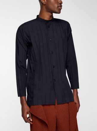 Homme Pliss&eacute; Issey Miyake Mens Officer collar pleated shirt