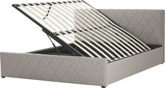 Beliani Cama Con Somier De Piel Sint&eacute;tica Gris Pardo 160 X 200 Cm Almacenaje Cabecero Rochefort