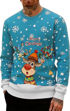 Generic Ugly Christmas Jumpers for Men Crew Neck with Long Sleeves, Warm Cosy Xmas Jumper Funny Christmas Sweater Men Novelty Graphic Reindeer Snowflakes Knit