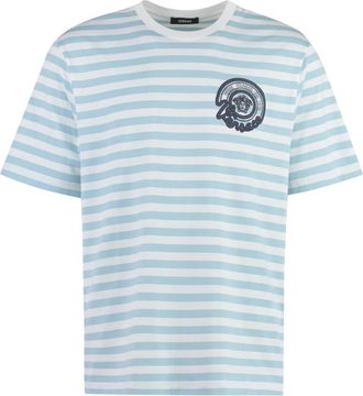 Versace Gestreept katoenen T-shirt - Heren - T-shirts - Blauw - S - Katoen - Tops