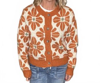 Entro Floral Cardigan Sweater In Rust