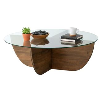 Dmora Mesa De Caf&eacute; Phoebe, Mesa De Centro Baja, Revistero Para Sof&aacute;, Estante De La Sala De Estar, 90x90h30 Cm, Nuez, Con Embalaje Reforzado - Dmora