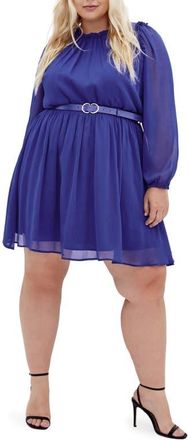 City Chic Madelynn Belted Long Sleeve Dress in Lapis at Nordstrom, Size Xxl