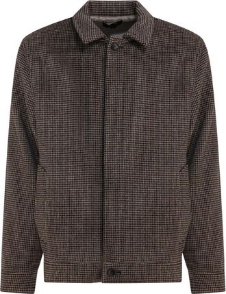 Vince Bruine Houndstooth Overshirt Jas Aw 25 - Heren - Zomerjassen - Bruin - S - Wol - Jassen
