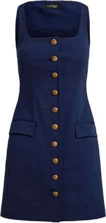 Ralph Lauren Square Neck Sleeveless Button Front Sheath Dress - Dames - Korte kleedjes - Blauw - 2XS - Leer - Kleedjes