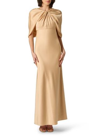 Aidan Mattox Cape Sleeve Satin Gown in Champagne at Nordstrom, Size 10