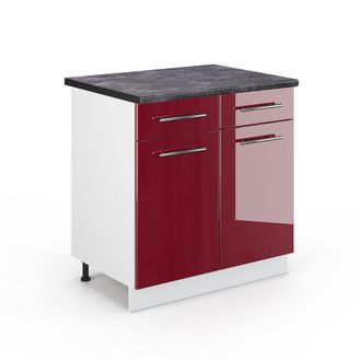 Vicco Mueble Bajo De Cocina Fame-line, Rojo Burdeos Alto Brillo, 80 Cm, Et Antracita