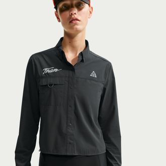 Nike Womens Nike ACG Aireez Button-Up Long-Sleeve Graphic Trail Running Top in Grey | IU8152-070