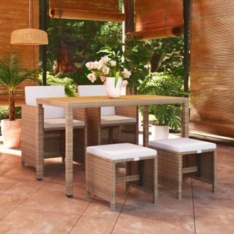 vidaXL vidaXL Set da Pranzo da Giardino 5 pz con Cuscini Beige in Polyrattan