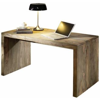 Massivmoebel24 Scrivania in legno di Sheesham / palissandro 148x75x78 grigio scuro oliato nature grey 710