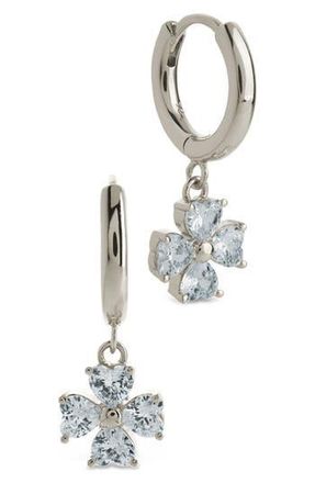 Sterling Forever Bria Cubic Zirconia Dangle Huggie Hoop Earrings in Silver at Nordstrom Rack