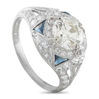 Luxury Bazaar Platinum 2.0ct Diamond and Sapphire Art Deco Ring MF24-050126