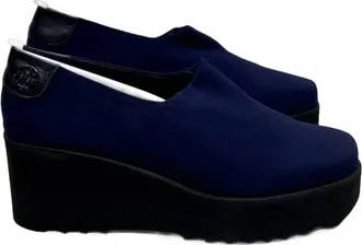 Thierry Rabotin Womens Slip-On Comfort Wedge Shoes In Blue