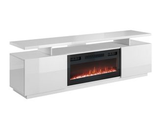 Mirjan24 Mobilier1 - Mueble Tv Charlotte 151, Blanco + Blanco Brillante, N&uacute;mero De Puertas: 0, N&uacute;mero De Cajones: 0, 180x56x40cm