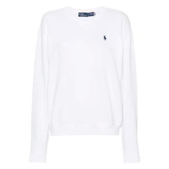 Polo Ralph Lauren White Jumper with Exclusive Pony Embroidery - female - Polo Ralph Lauren - Round-neck Knitwear - White - XS - Knitwear