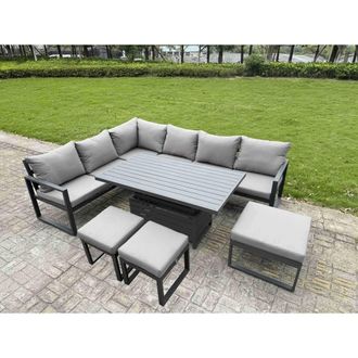Fimous 9 Seat Aluminium Sofa Set with Lifting Table & 3 Stools in Dark Grey