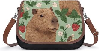 Generic Cute Capybara Strawberry Crossbody Bag Womens Handbag PU Message Bags Shoulder Purse with Adjustable Strap