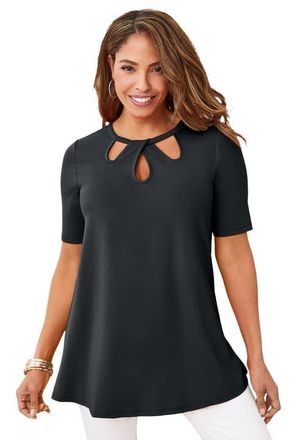 Jessica London Stretch Knit Cutout Swing Tunic in Black at Nordstrom, Size 32