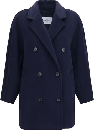 Max Mara Blue Solid Peaked Lapel Jacket