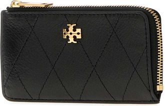 Tory Burch Womens Quilted Card Case Black Leather Cases