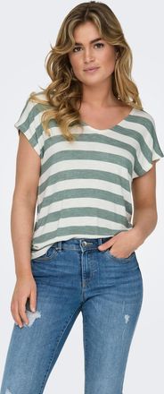 Only V-Shirt ONLY ONLLIRA LIFE S/S V-NECK TOP JRS NOOS, Damen, Gr. XL, gr&uuml;n (chinois gr&uuml;n stripes:cloud dancer), Jersey, Obermaterial: 95% Viskose, 5% Elas