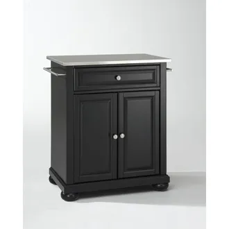 Crosley Furniture Alexandria Stainless Steel Top Portable Kitchen Island/Cart Black/Stainless Steel