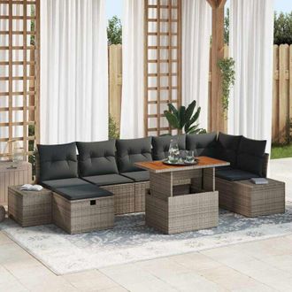 vidaXL Conjunto De Sof&aacute; De Jard&iacute;n Con Coj&iacute;n 8 Pcs Gris Polirat&aacute;n Vidaxl