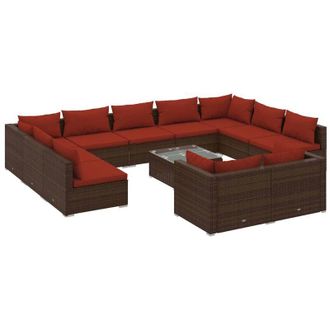 vidaXL Set Muebles De Jard&iacute;n 12 Pzas Y Cojines Rat&aacute;n Sint&eacute;tico Marr&oacute;n Vidaxl