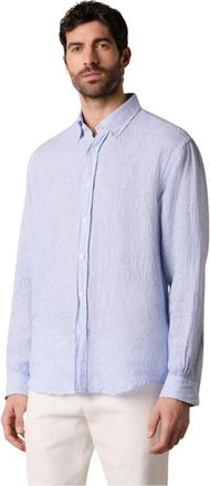 Brooks Brothers Regular Fit Linnen Overhemd met Button Down Kraag - Heren - Casual Overhemden - Blauw - L - Linnen - Overhemden