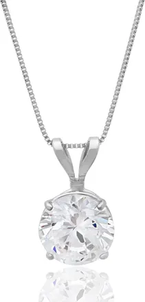 MAX + STONE 14K Gold 6.5MM Solitaire Cubic Zirconia Pendant Necklace with 18 Inch Box Chain
