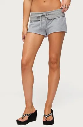 Edikted Briana Low Rise Foldover Drawstring Shorts in Gray-Melange at Nordstrom, Size X-Small