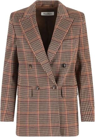 Max Mara Bruin Geruit Dubbel-Borst Jas - Dames - Blazers - Bruin - M - Wol - Jassen