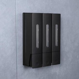 OEM Dispensador De Jab&oacute;n Para Ducha, 3 X 400 Ml, Champ&uacute; Y Acondicionador, 3 Compartimentos, Montaje En Pared Sin Taladrar, Para Ba&ntilde;o Y Cocina (negro)