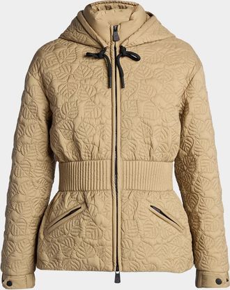 Moncler Etaules Leaf Embroidered Hooded Short Down Jacket