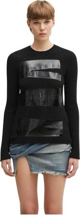 Maison Margiela Trui met ronde hals - Dames - Ronde hals truien - Zwart - L - Wol - Truien & Vesten