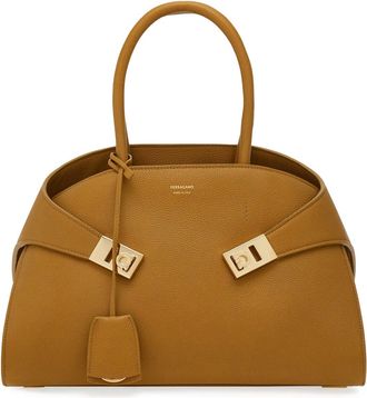 Ferragamo Curved Silhouette Structured Handbag with Gold Accents