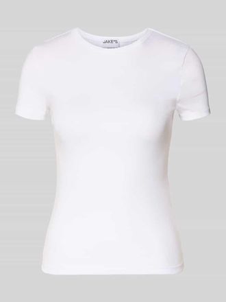 Jake*s Casual T-Shirt mit Feinripp und Rundhalsausschnitt in Weiss, Gr&ouml;&szlig;e XXL