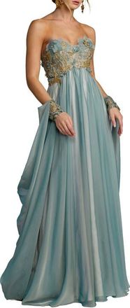 Mac Duggal Strapless Floral Embroidered Chiffon Gown in Seafoam at Nordstrom, Size 10